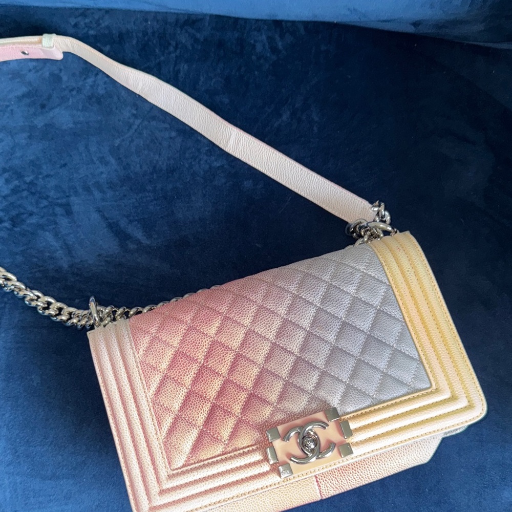 Chanel Pink and Gray Quilted Shoulder Bag